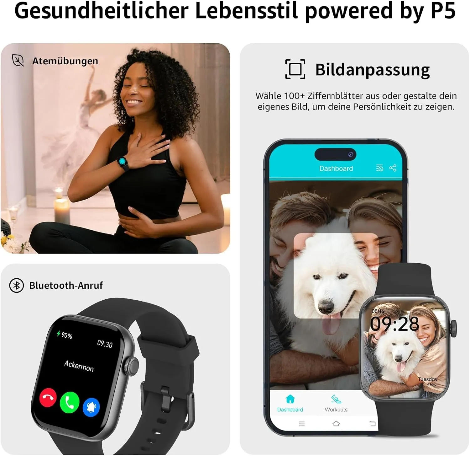 Smartwatch Damen Herren, 1,85" HD Touch Fitnessuhr Mit Telefonfunktion, 140 Sportmodi Smart Watch Fitness Tracker Mit Pulsmesser Schlafmonitor Schrittzähler, IP68 Wasserdicht Sportuhr Für Ios Android