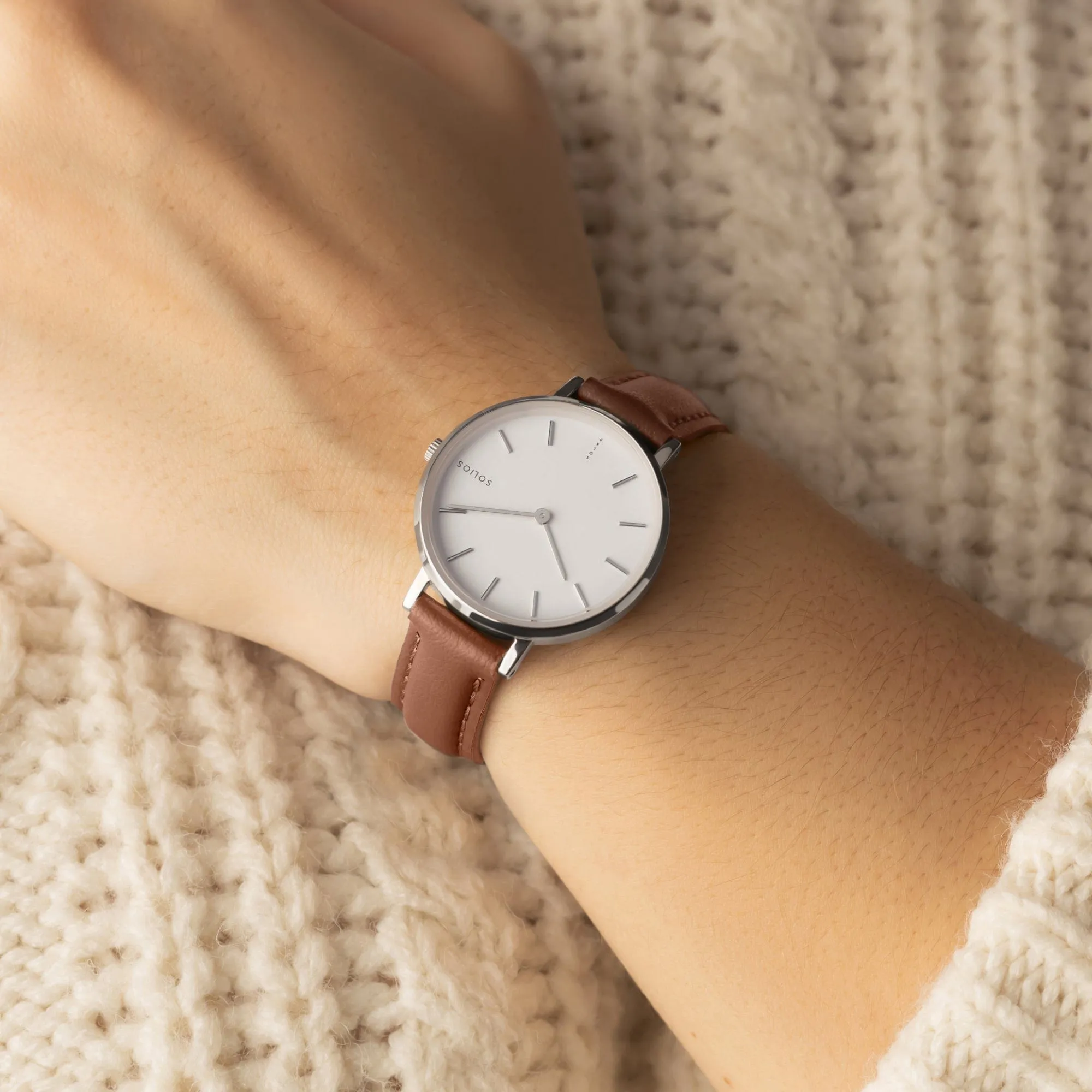 Watch Set - Solar Classic & Mini | White Dial - Silver Case | Brown Vegan Leather
