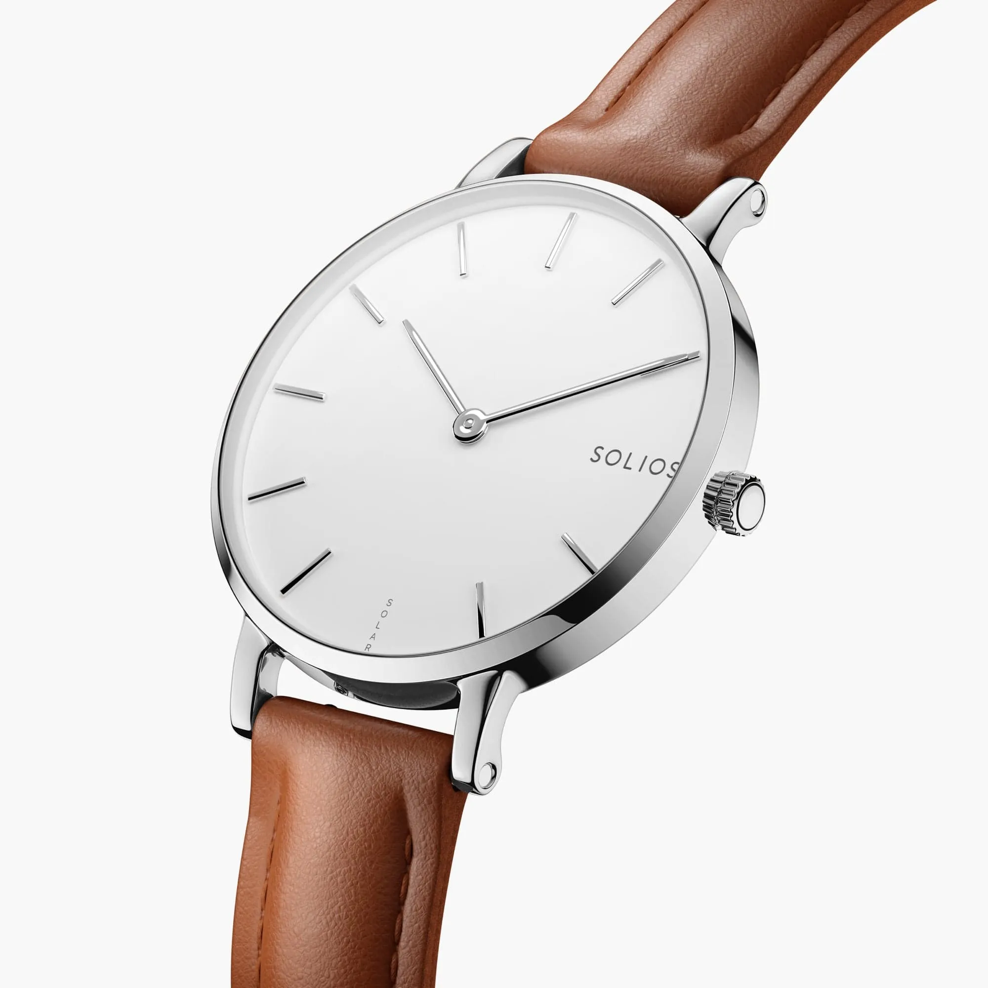 Watch Set - Solar Classic & Mini | White Dial - Silver Case | Brown Vegan Leather