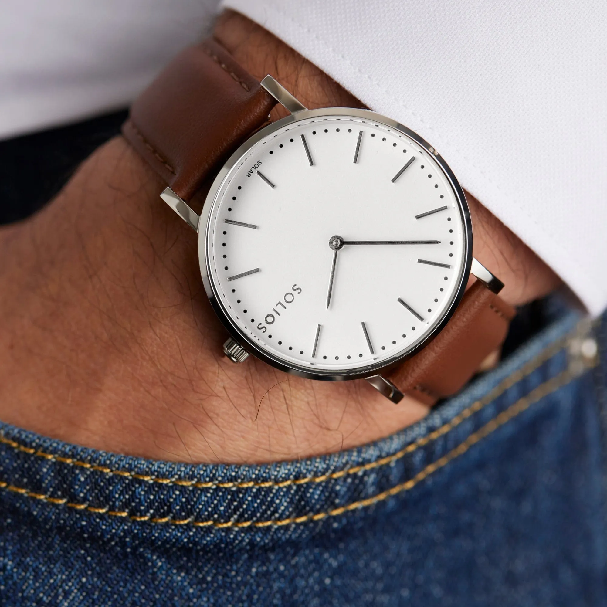 Watch Set - Solar Classic & Mini | White Dial - Silver Case | Brown Vegan Leather