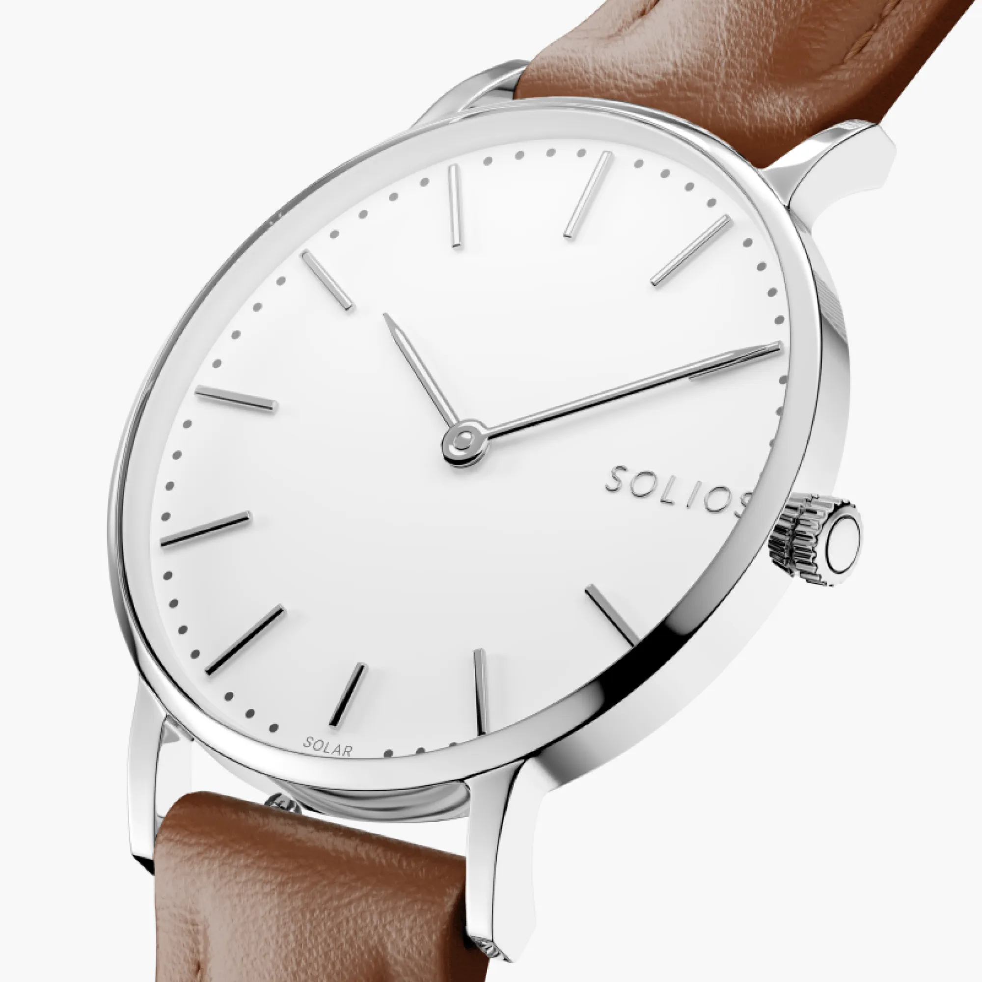 Watch Set - Solar Classic & Mini | White Dial - Silver Case | Brown Vegan Leather